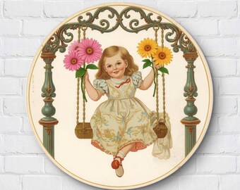 Nostalgic Girl Cross Stitch Pattern – Vintage Swinging Girl Embroidery (Digital Download)