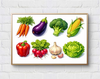 Colorful Veggies Cross Stitch Pattern: Kitchen Vegetables Embroidery (Digital Download)