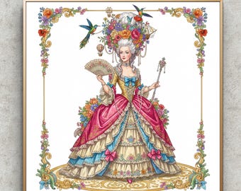 Modèle de point de croix vintage Marie-Antoinette, broderie Portrait Renaissance vintage, téléchargement numérique, broderie Versailles Pdf