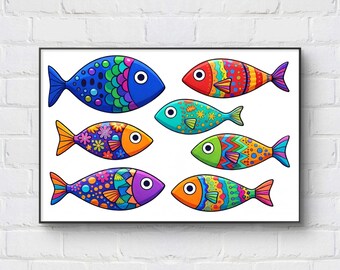 PDF Colorful Fish Crods Stitch, Sea Embroidery Pattern, Whimsical Punch Needle Chart, Instant Download Pdf, Easy Cross Stitch