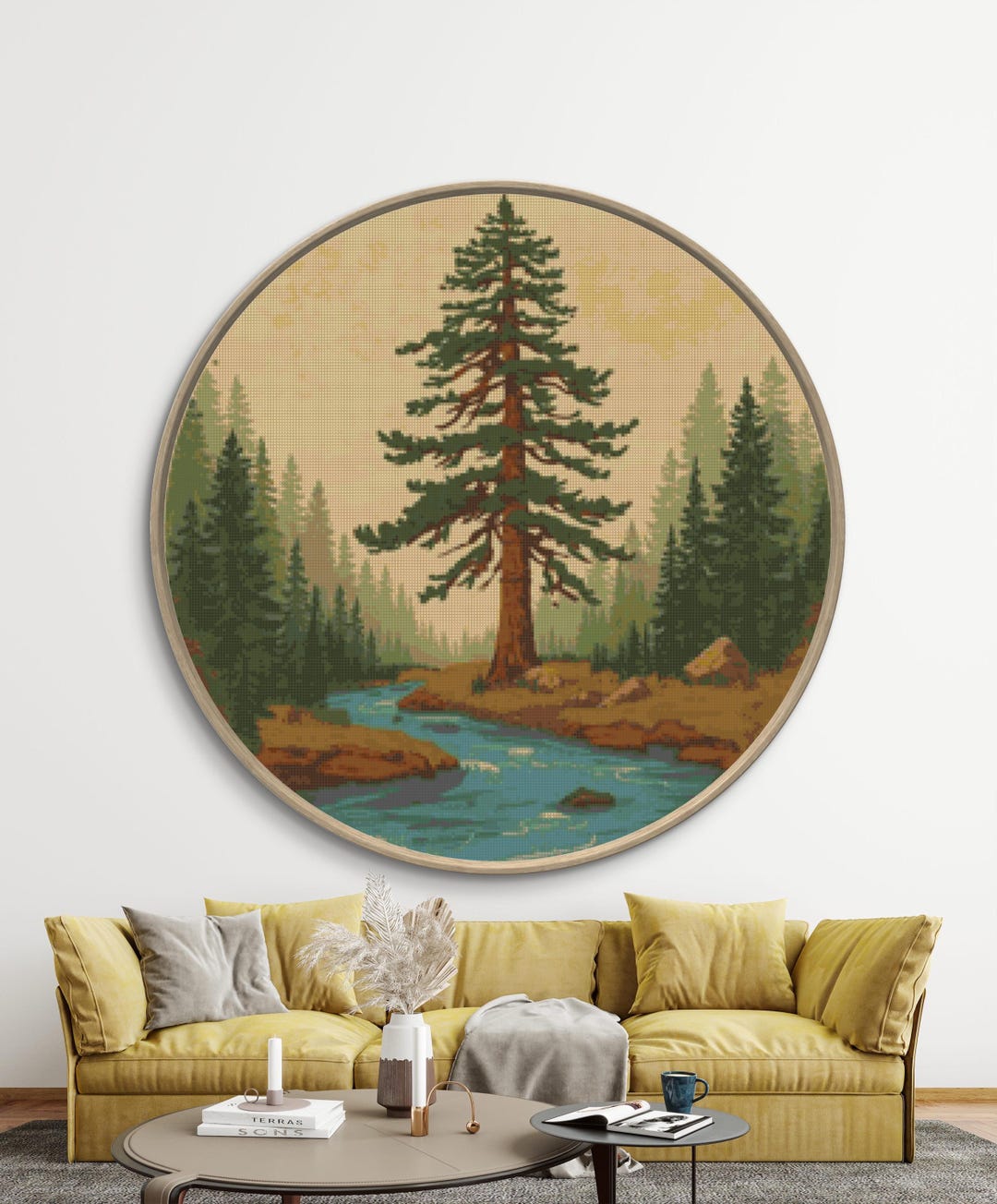 Rustic Cross Stitch Pattern: Nature Pine Tree Embroidery Pattern ...