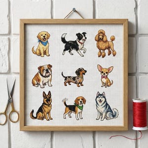 9 Dogs Cross Stitch Pattern PDF, Realistic Pups Aida Chart, Puppies Needlepoint,  Instant Download PDF, Dogs Embroidery, Animal Xstitch