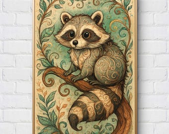 Patrón de punto de cruz de mapache caprichoso: Bordado de animales en PDF (Descarga digital)