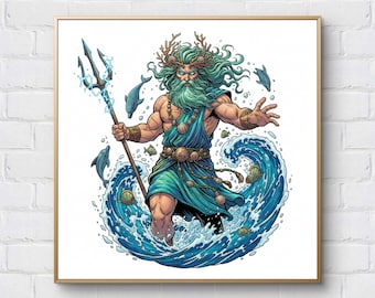Poseidon Greek Mythology Cross Stitch Pattern:  Greek God Embroidery Pdf (Digital Download)