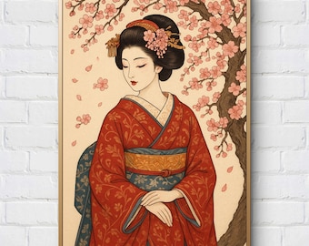 Japanese Geisha Cross Stitch Pattern – Elegant Saga Geisha Embroidery (Digital Download)