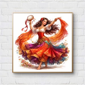 Kruissteekpatroon zigeunervrouw: borduurwerk dansende vrouw (digitale download)