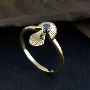 Brass Shell Opal Ring | Minimal Ocean Inspired Gold Tone Ring | Dainty Adjustable Beach Jewelry | Seashell Statement Ring | Gift for Her