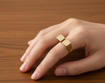 Chunky Gold Open Ring, Geometric Statement Ring, Modern Adjustable Ring, Architectural Jewelry, Bold Minimal Ring