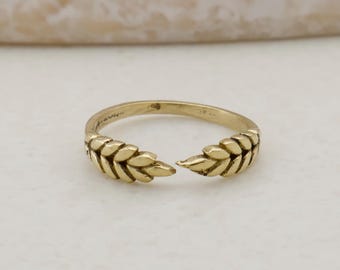 Gold Blatt Wickelring • Verstellbarer Natur inspirierter Ring • Zierlicher Messing Blatt Ring • Minimalistischer botanischer Schmuck • Boho handgemachtes Geschenk für Sie