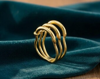 Gold Triple Band Ring, Coil Ring, Minimalist Statement Ring, Modern Gold Ring, Stacking Style Ring, Gift for Her
