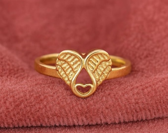 Gold Angel Wing Heart Ring • Guardian Angel Ring • Dainty Winged Heart Jewelry • Memorial Gift • Spiritual Protection Ring • Gift for Her