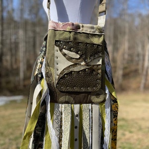 Earthy Green Fringe Purse: Recycled Leather Boho Bag