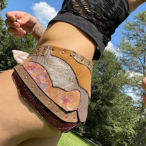 OSTARA, Peach Goddess Skirt, Leather Utility Belt, Burning Man Skirt, Steampunk costume, Rave Costume, Viking Belt