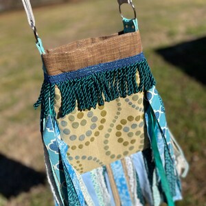 Teal and Green Bubble Fringe Purse, Festival Fringe Bag, Hippie Style Shoulder Bag, Crossbody Boho Purse