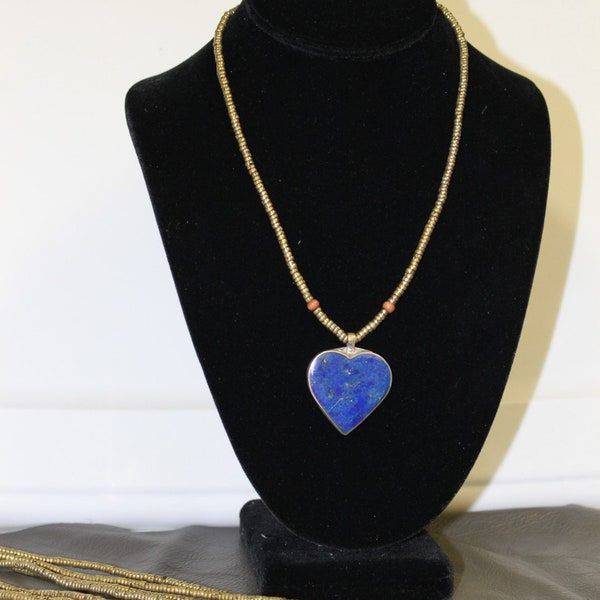 Tribal Fusion necklace with blue heart pendant, Vintage Kuchi Tribal jewelry, Simple bohemian necklace, gypsy style jewelry