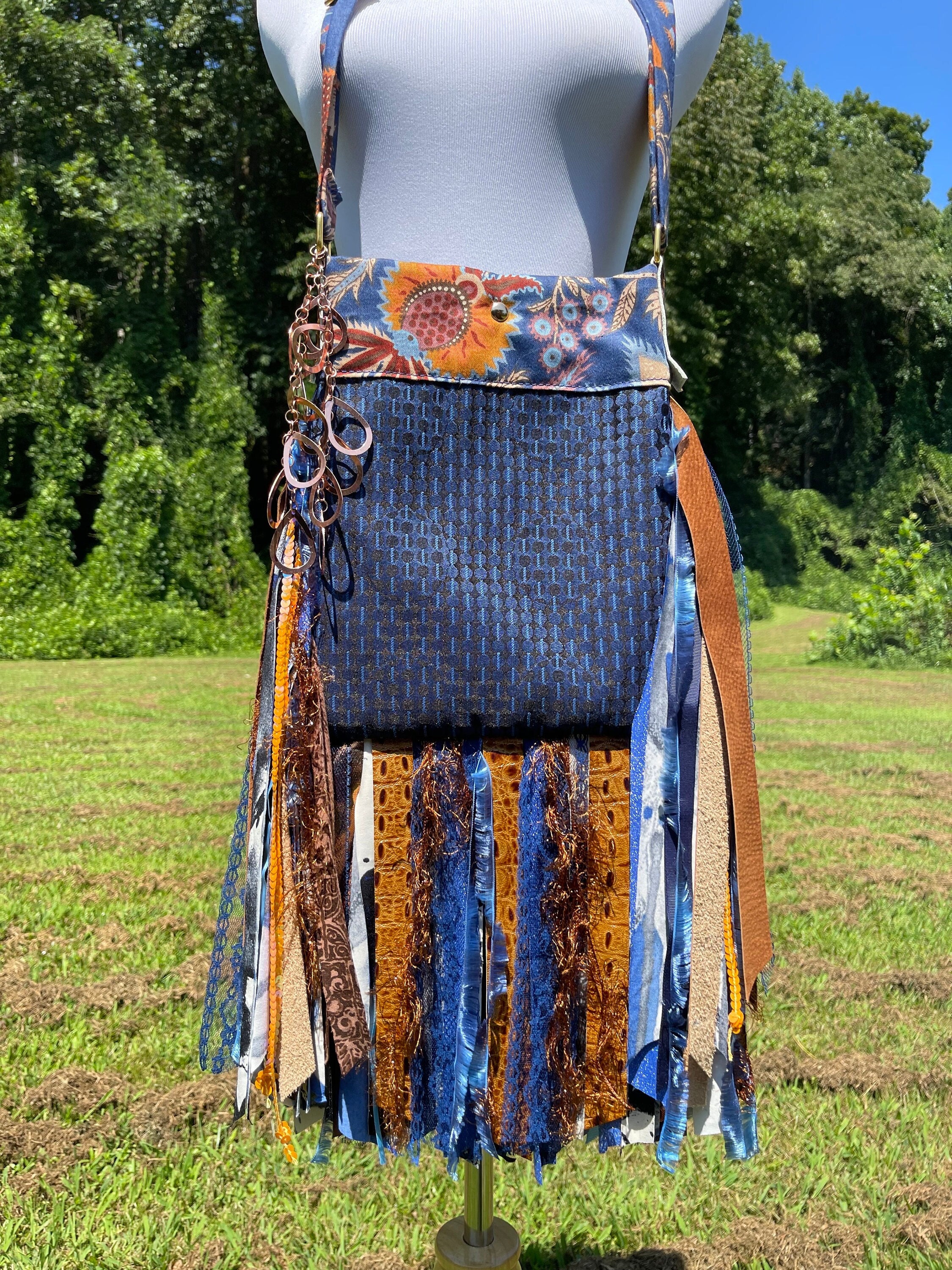 Navy Blue Fringe Leather Crossbody - Etsy