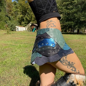 UNDERWATER, Blue Leather Belt, Burning Man Skirt, Steampunk costume, Pirate costume, Sexy rave skirt, Water Goddess Costume