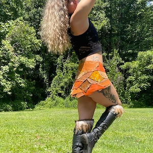 ORANGE DREAMS, Handmade Leather Summer Fairy Festival Skirt, perfect for Warrior costumes and dancing.