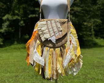 ¡Adopta el estilo bohemio: bolso con flecos de encaje en tonos tierra, bolso hippie con elegantes adornos!