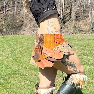 CHIRON RISING- Steampunk Belt - Channel your inner warrior with this Golden Brown Leather Patchwork Skirt - Perfect for Viking Costumes