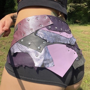 THALIA, Purple Leather Skirt, Burning Man Skirt, Belly Dance Belt, Rave Costume