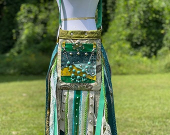 Teal and Green Festival Fringe Bag, Ultimate Boho Style Shoulder bag with Vintage Charm.