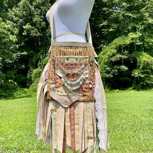 Upcycled Leather Fringe Bag, Handmade Boho Hippie Purse