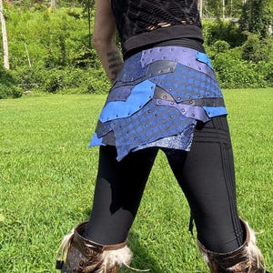 ABNOBA, Water-inspired Patchwork Skirt: Leather & Steampunk Fusion for Belly dance or Burning Man