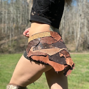 EARTH WILD - Steampunk or Tribal Belly Dance: Leather Skirt in Earthy Brown - Stand out at Burning Man with this Warrior-inspired Attire!