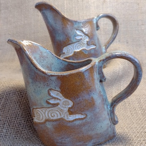Handmade Stoneware Jug | Fox and Hare Ceramic Jug, Nature Art