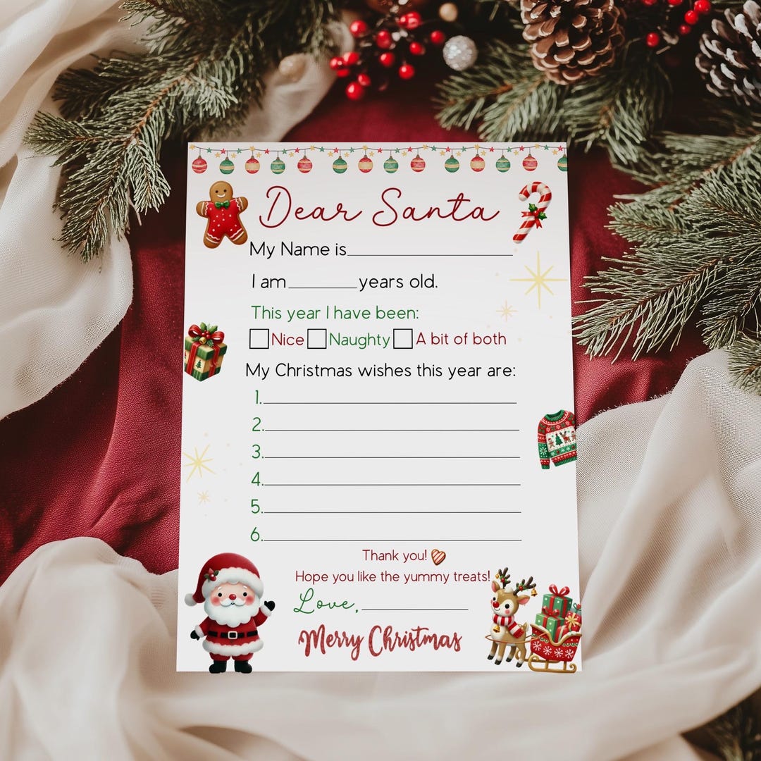 Letter to Santa Printable Template, Kids Christmas Wish List (PDF) - Etsy