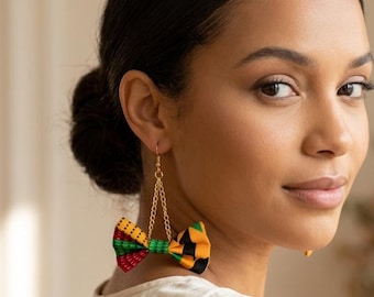African Kente Print Bow Earrings | Bold Ankara Statement Jewelry, Afrocentric Style