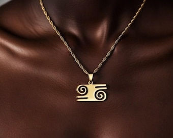 Gold Plated Adinkra Bravery Necklace, Stainless Steel Pendant