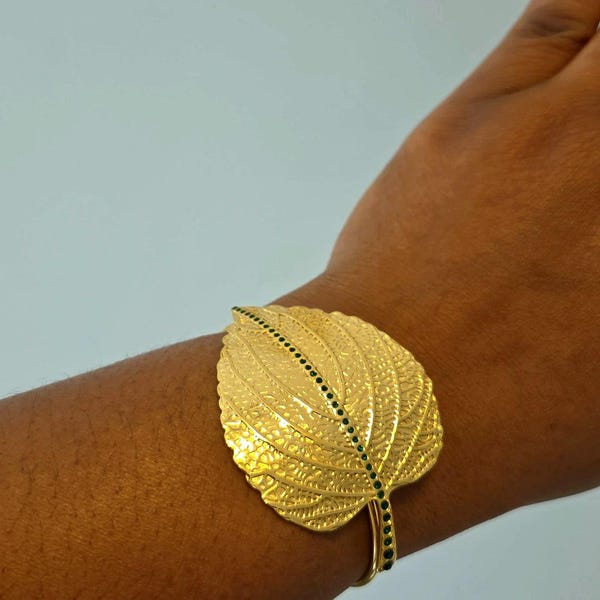 Adjustable Gold Leaf Cuff Bangle, Nature Jewellery