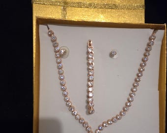 Conjunto de joyas de boda con circonita cúbica, chapado en oro de 18 quilates
