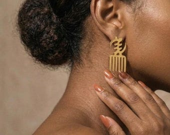 Gye Nyame & Duafe Adinkra Symbol Earrings – Gold Plated