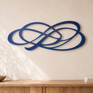 Silvery Blue Metal Wall Art, Flowing Loop Wall Sculpture for Modern Living Room