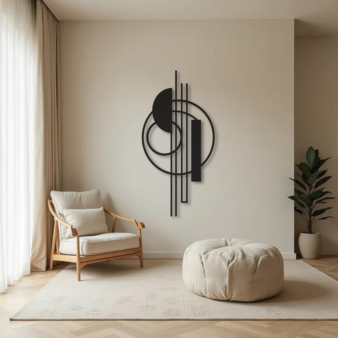 Abstract Geometric Metal Wall Art, Matte Black Modern Wall Decor ...