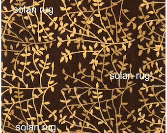 Elegant Dark Brown & Gold Vine Rug - Contemporary Botanical Wool Rug - Soft Hand Tufted Floor Mat for Living Room or Office - Solan Rug