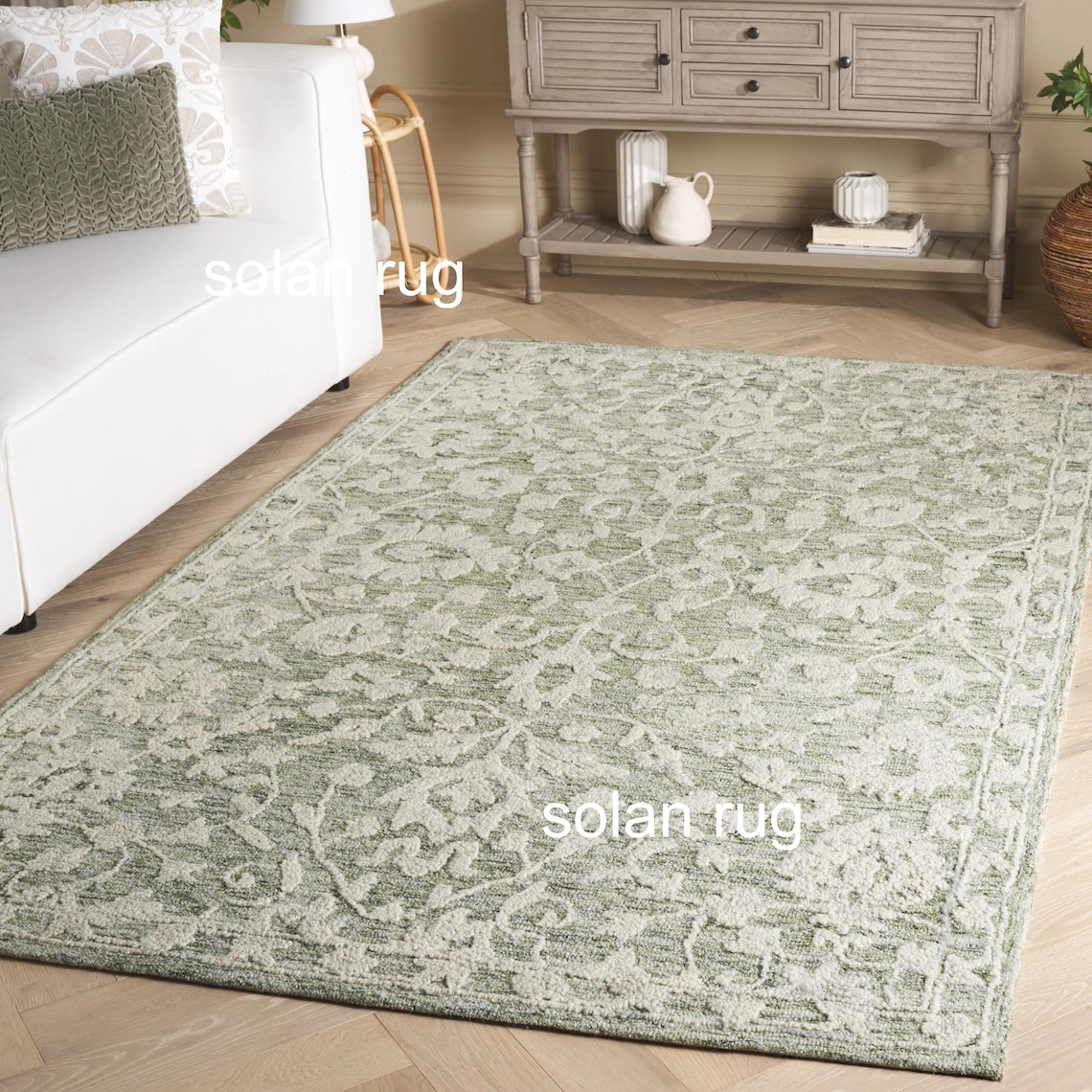 Sage Green & Grey Hand Tufted Wool Rug | Elegant Floral Area Rug for ...