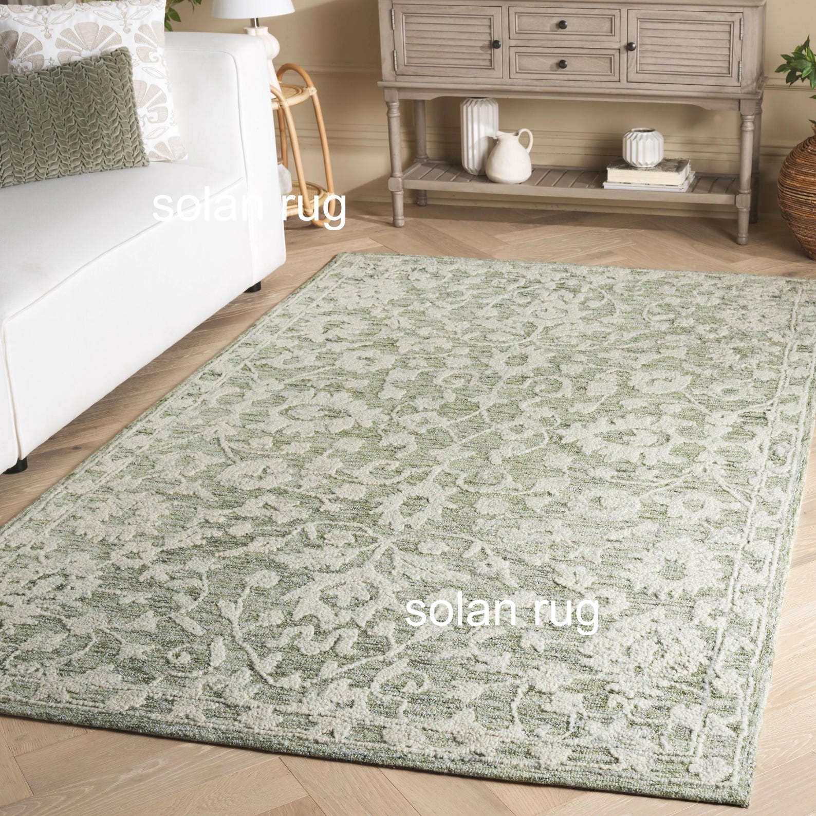 Sage Green & Grey Hand Tufted Wool Rug | Elegant Floral Area Rug for ...