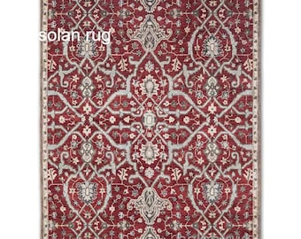 Vintage Persischer Stil Roter Teppich | Hand getufteter orientalischer Blumenmedaillonteppich | Klassischer Traditioneller Hausteppich