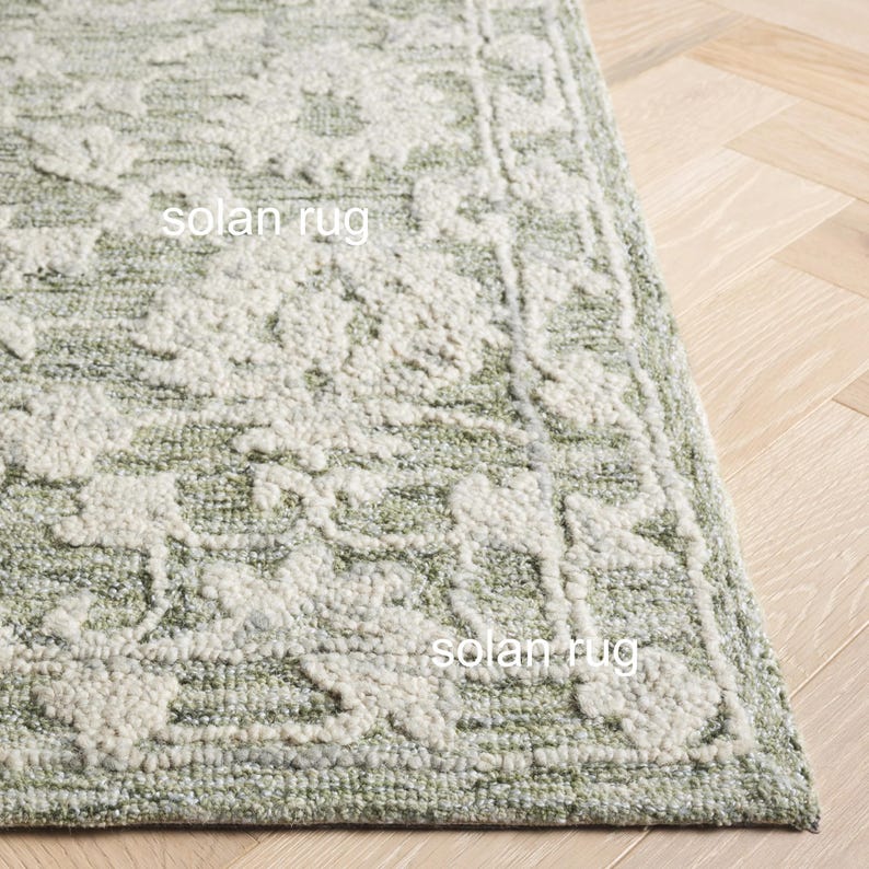 Sage Green & Grey Hand Tufted Wool Rug | Elegant Floral Area Rug for ...