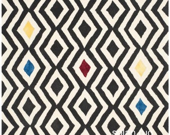 Black & Ivory Geometric Area Rug, Modern Tribal Diamond Rug, Boho Handmade Wool Rug, Scandinavian Living Room Carpet