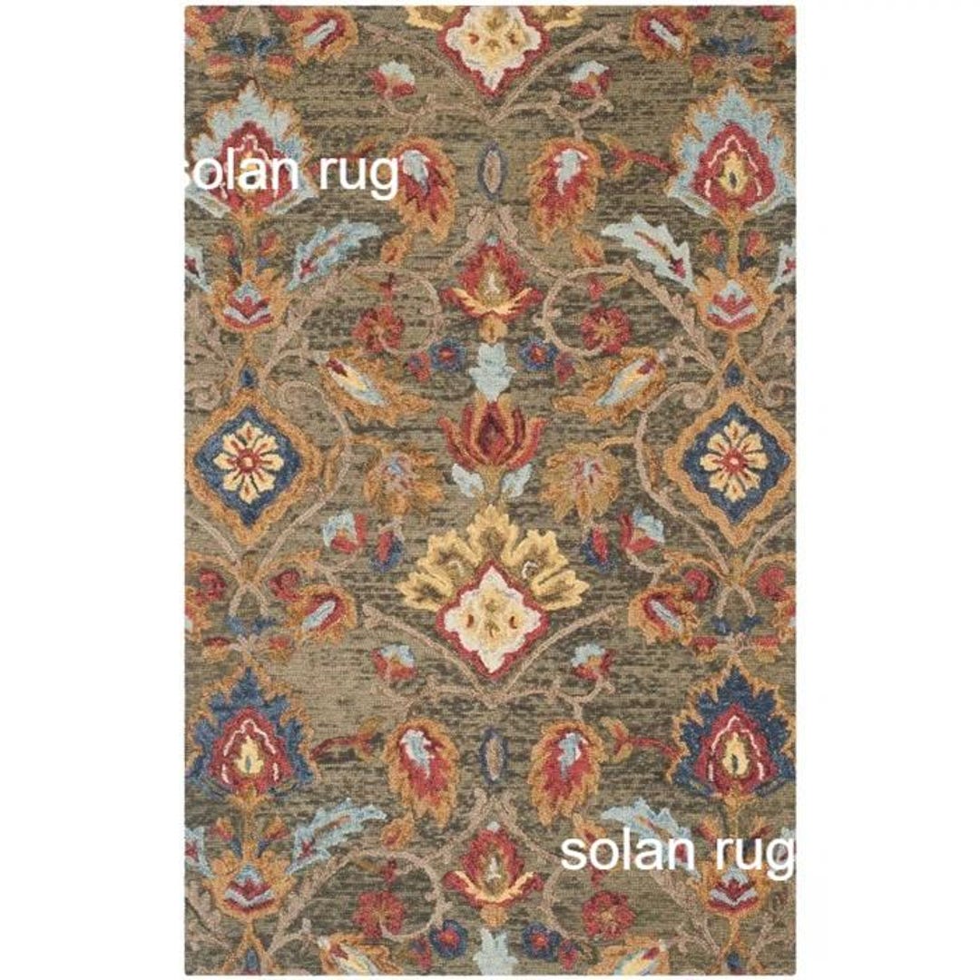Brown Floral Area Rug, Traditional Persian Style Carpet, Vintage ...
