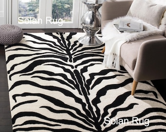 Hand-Tufted Wool Zebra Rug, Modern Animal Print