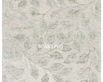 Alfombra botánica con hojas, hecha a mano, con diseño floral verde salvia, moderna alfombra de lana inspirada en la naturaleza para sala de estar, dormitorio y decoración del hogar.