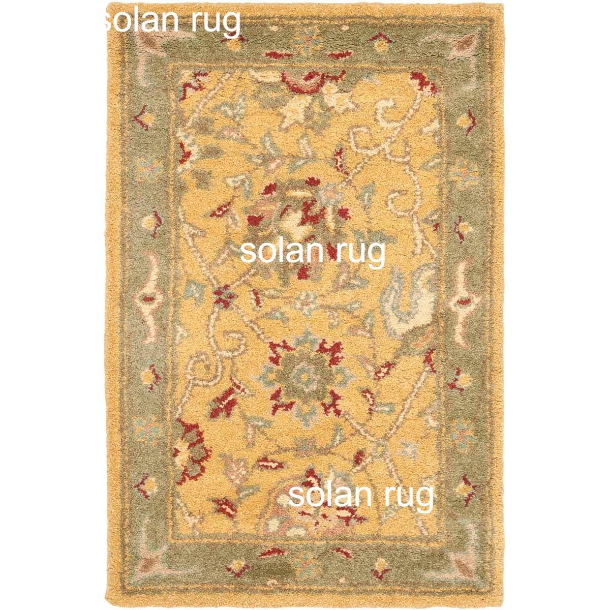 Vintage Style Golden Yellow Area Rug With Green Border – Hand Tufted ...