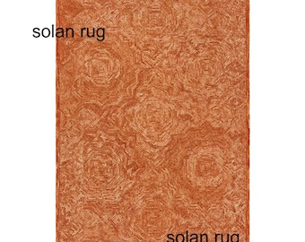 Hand Tufted Wool Area Rug - Burnt Orange Abstract Geometric Design - Mid Century Modern Rug for Living Room,Bedroom -Terracotta Textured Rug