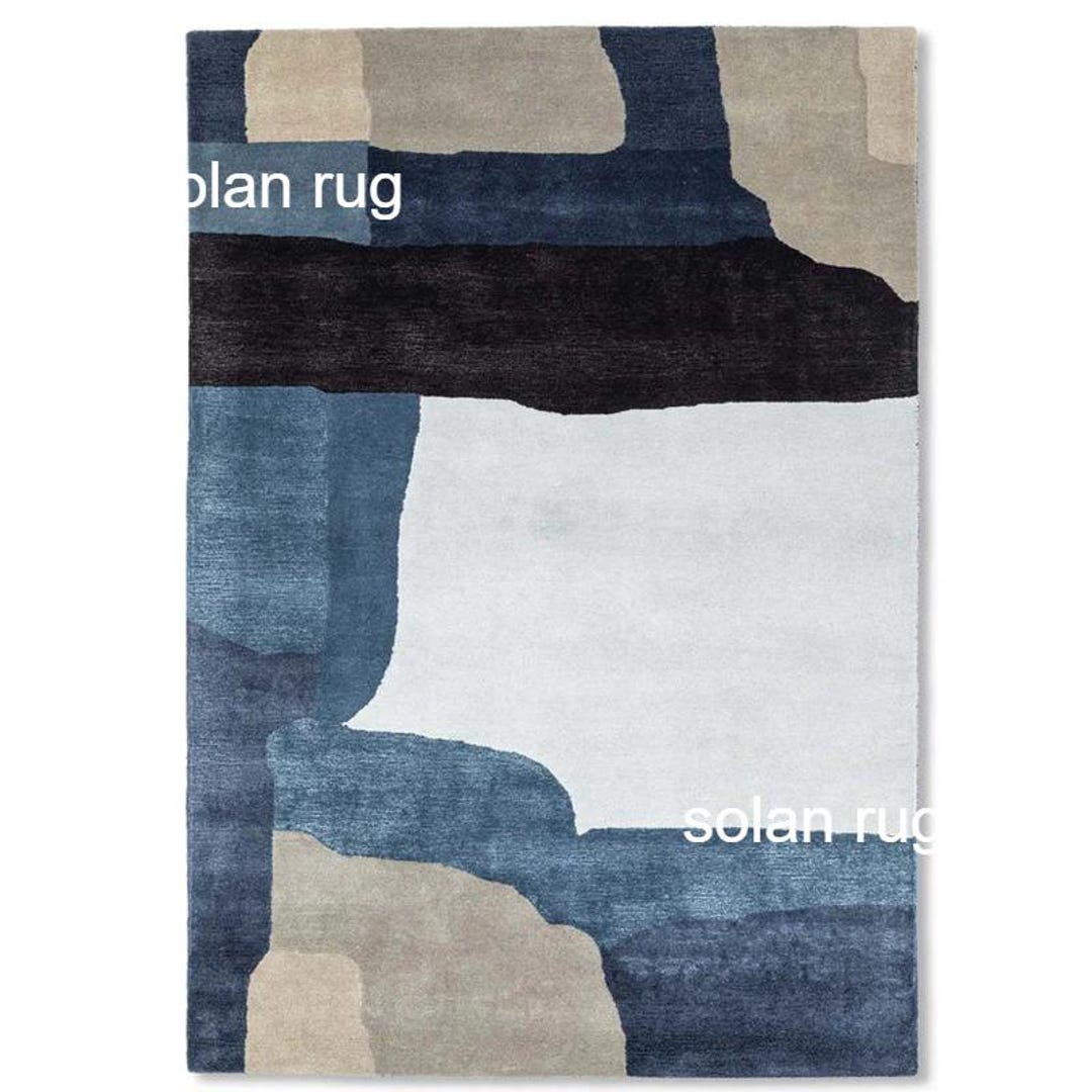 Abstract Modern Blue Beige Area Rug, Hand Tufted Wool Rug, Contemporary ...